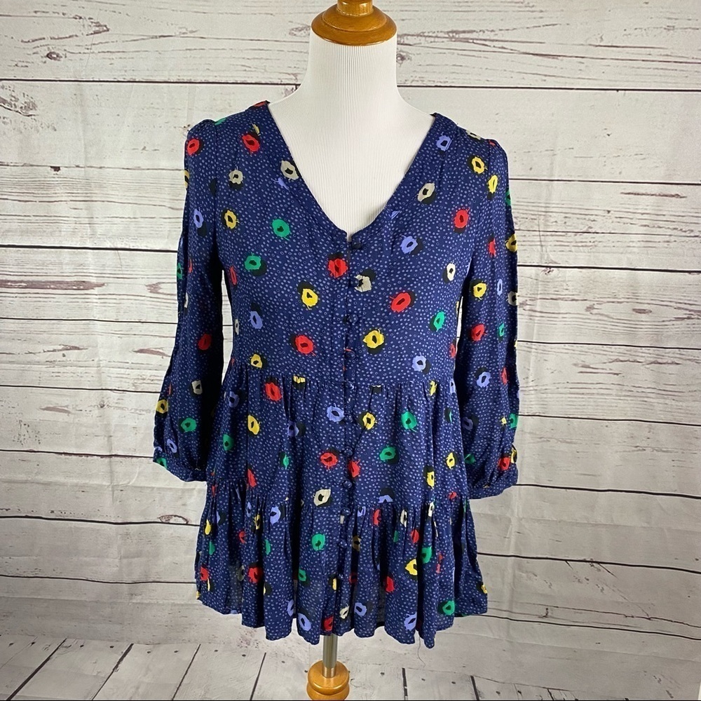 MAEVE bohemian style flare flow loose fit colorful long sleeve top Sz XS